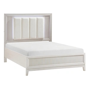Homelegance Florence Polyester/Wood Panel Bed with LED Lighting, Ivory