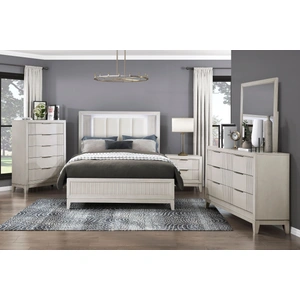 Homelegance Florence Polyester/Wood Panel Bedroom Set with LED Lighting, Ivory