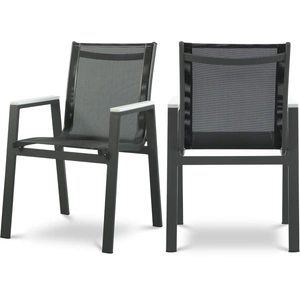 Meridian Furniture Nizuc Outdoor Patio Mesh Waterproof Fabric Dining Arm Chair with Aluminum Frame (Set of 2)