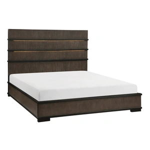 Homelegance Acworth Wood/Wood Veneer Panel Bed with LED Lighting, Brownish-Gray/Black