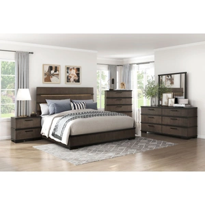 Homelegance Acworth Wood/Wood Veneer Panel Bedroom Set with LED Lighting, Brownish-Gray/Black