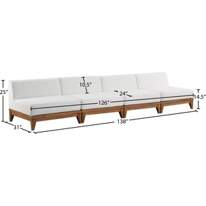 Meridian Furniture Rio 138-inch Outdoor Patio Waterproof Fabric Armless Modular Sofa, Off White