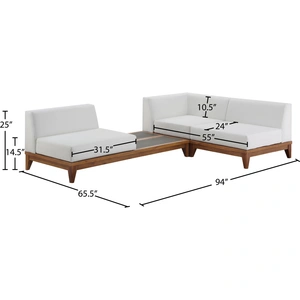 Meridian Furniture Rio 94-inch 3-Piece Outdoor Patio Waterproof Fabric Modular Sectional, Composition 2, Off White