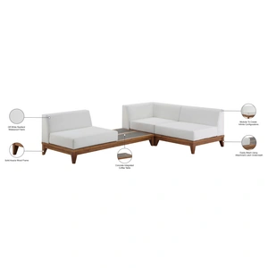 Meridian Furniture Rio 94-inch 3-Piece Outdoor Patio Waterproof Fabric Modular Sectional, Composition 2, Off White