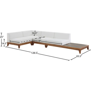Meridian Furniture Rio 128.5-inch 4-Piece Outdoor Patio Waterproof Fabric Modular Sectional, Composition 1, Off White