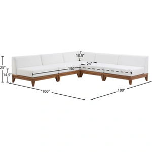 Meridian Furniture Rio 100-inch 5-Piece Outdoor Patio Waterproof Fabric Modular Sectional, Off White