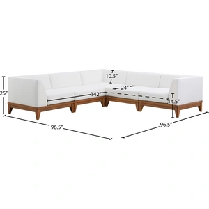 Meridian Furniture Rio 96.5-inch 5-Piece Outdoor Patio Waterproof Fabric Modular Sectional, Off White