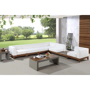 Meridian Furniture Rio 131-inch 6-Piece Outdoor Patio Waterproof Fabric Modular Sectional, Composition 2, Off White