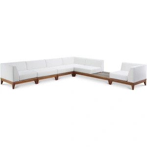 Meridian Furniture Rio 131-inch 6-Piece Outdoor Patio Waterproof Fabric Modular Sectional, Composition 2, Off White