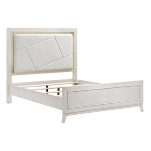 Homelegance Asteria Chenille/Wood Panel Bed with LED Lighting, Antique White