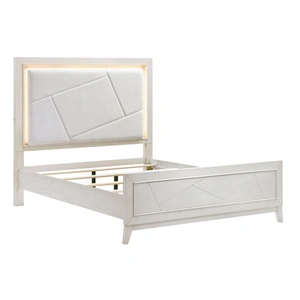 Homelegance Asteria Chenille/Wood Panel Bed with LED Lighting, Antique White