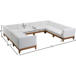 Meridian Furniture Rio 131-inch 8-Piece Outdoor Patio Waterproof Fabric Modular U-Shape Sectional, Off White