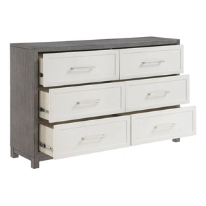 Homelegance Rowan Wood 6-Drawer Double Dresser, Ivory/Gray