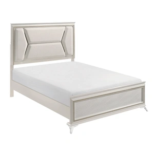 Homelegance Audra Chenille/Wood Panel Bed with LED Lighting, White/Gold