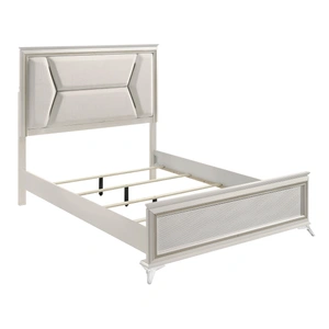 Homelegance Audra Chenille/Wood Panel Bed with LED Lighting, White/Gold