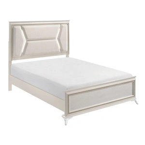 Homelegance Audra Chenille/Wood Panel Bed with LED Lighting, White/Gold