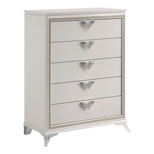 Homelegance Audra Wood/Metal 5-Drawer Chest, White/Gold