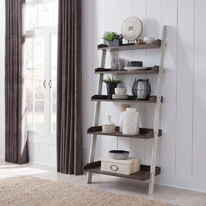 Liberty Furniture Farmhouse Wood Leaning Bookcase, Two Tone White & Brown