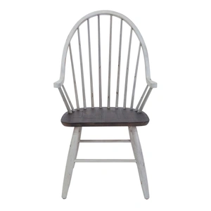 Liberty Furniture Farmhouse Windsor Wood Back Arm Chair, Two Tone White & Brown (Set of 2)