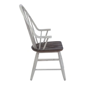 Liberty Furniture Farmhouse Windsor Wood Back Arm Chair, Two Tone White & Brown (Set of 2)
