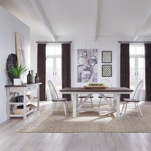 Liberty Furniture Farmhouse Trestle Dining Set | Two-Tone White & Brown Wood, Two Tone White & Brown