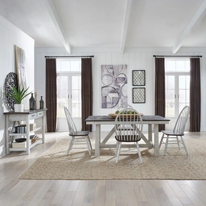 Liberty Furniture Farmhouse Extendable Trestle Dining Set | Two-Tone Wood, Two Tone White & Brown