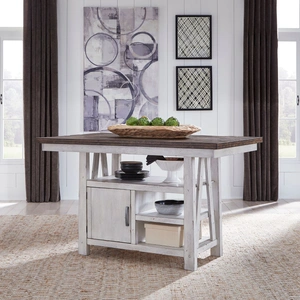Liberty Furniture Farmhouse Rectangular Wood Gathering Table w/Storage, Two Tone White & Brown