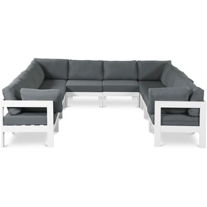 Meridian Furniture Nizuc 120-inch 10-Piece Outdoor Patio Waterproof Fabric Modular U-Shape Sectional with Aluminum Frame