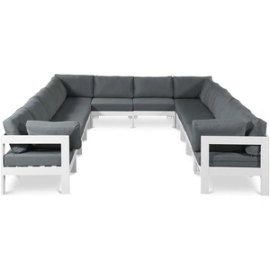 Meridian Furniture Nizuc 120-inch 12-Piece Outdoor Patio Waterproof Fabric Modular U-Shape Sectional with Aluminum Frame
