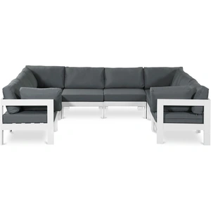 Meridian Furniture Nizuc 120-inch 8-Piece Outdoor Patio Waterproof Fabric Modular U-Shape Sectional with Aluminum Frame