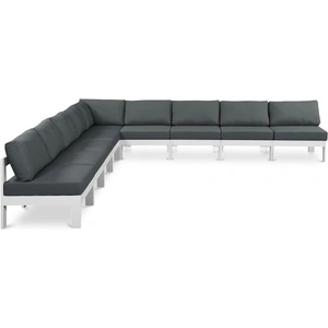 Meridian Furniture Nizuc 150-inch 9-Piece Outdoor Patio Waterproof Fabric Modular Armless Sectional with Aluminum Frame, Grey