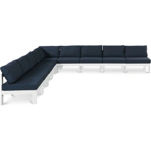 Meridian Furniture Nizuc 150-inch 9-Piece Outdoor Patio Waterproof Fabric Modular Armless Sectional with Aluminum Frame, Grey
