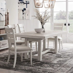 Liberty Furniture Backroads Extendable Trestle Dining Set | Weathered White Wood, Weathered White & Parchment