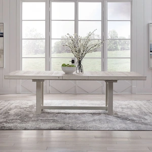 Liberty Furniture Backroads Extendable Trestle Dining Set | Weathered White Wood, Weathered White & Parchment