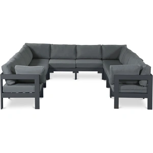 Meridian Furniture Nizuc 120-inch 10-Piece Outdoor Patio Waterproof Fabric Modular U-Shape Sectional with Aluminum Frame
