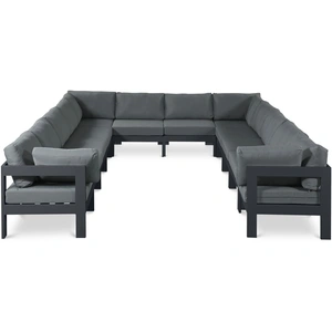 Meridian Furniture Nizuc 120-inch 12-Piece Outdoor Patio Waterproof Fabric Modular U-Shape Sectional with Aluminum Frame