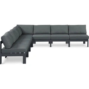 Meridian Furniture Nizuc 120-inch 7-Piece Outdoor Patio Waterproof Fabric Modular Armless Sectional with Aluminum Frame