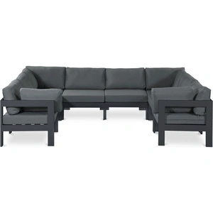 Meridian Furniture Nizuc 120-inch 8-Piece Outdoor Patio Waterproof Fabric Modular U-Shape Sectional with Aluminum Frame