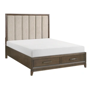 Homelegance Cambridge Chenille/Wood Storage Platform Bed, Flaxen/Dark Walnut
