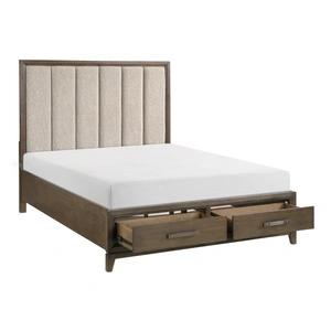 Homelegance Cambridge Chenille/Wood Storage Platform Bed, Flaxen/Dark Walnut