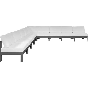 Meridian Furniture Nizuc 150-inch 9-Piece Outdoor Patio Waterproof Fabric Modular Armless Sectional with Aluminum Frame, Grey