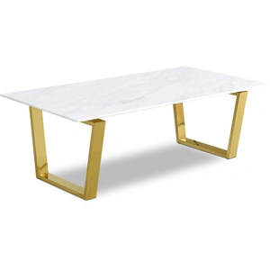 Meridian Furniture Cameron 48-inch Rectangular Genuine Stone Coffee Table with Gold Stainless Steel Base, White
