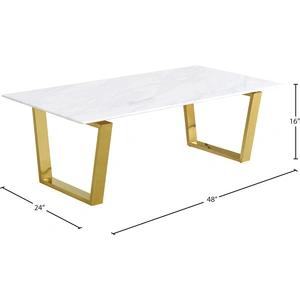 Meridian Furniture Cameron 48-inch Rectangular Genuine Stone Coffee Table with Gold Stainless Steel Base, White