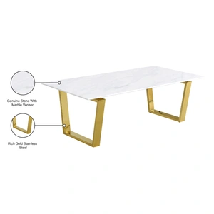 Meridian Furniture Cameron 48-inch Rectangular Genuine Stone Coffee Table with Gold Stainless Steel Base, White
