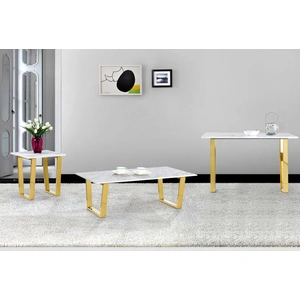 Meridian Furniture Cameron 48-inch Rectangular Genuine Stone Console Table with Gold Stainless Steel Base, White
