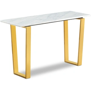 Meridian Furniture Cameron 48-inch Rectangular Genuine Stone Console Table with Gold Stainless Steel Base, White
