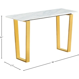 Meridian Furniture Cameron 48-inch Rectangular Genuine Stone Console Table with Gold Stainless Steel Base, White