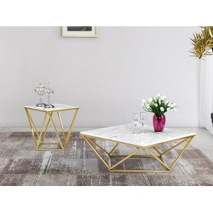 Meridian Furniture Mason 36-inch Square Stone Coffee Table with Gold Stainless Steel Base, White