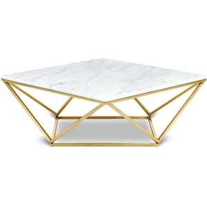 Meridian Furniture Mason 36-inch Square Stone Coffee Table with Gold Stainless Steel Base, White