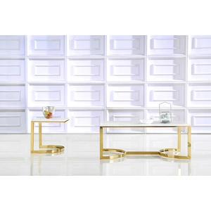 Meridian Furniture London 48-inch Rectangular Stone Coffee Table with Gold Stainless Steel Base, White